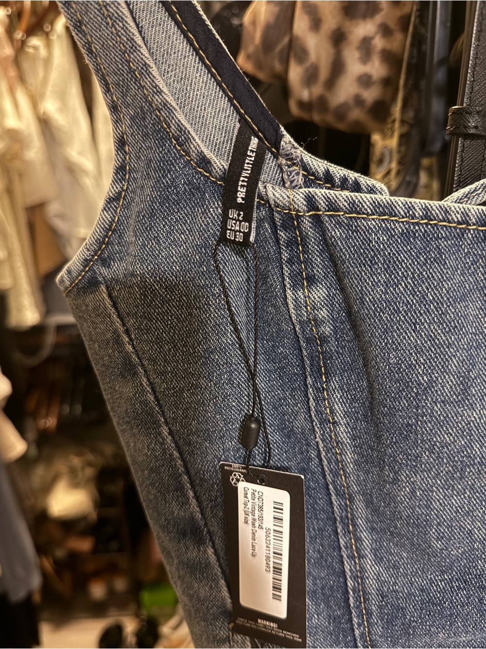 PrettyLittleThing Washed Blue Denim Corset crop top - Picture 8 of 8